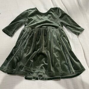 Elegant Green Velvet Kids Casual Dress